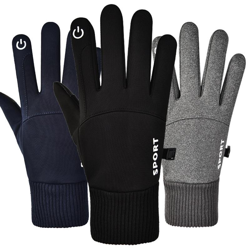 Cycling Gloves Men's Touch Screen Winter Velvet Driving Anti-splashing Non-slip Cycling Outdoor Sports Takeaway Warm Gloves
