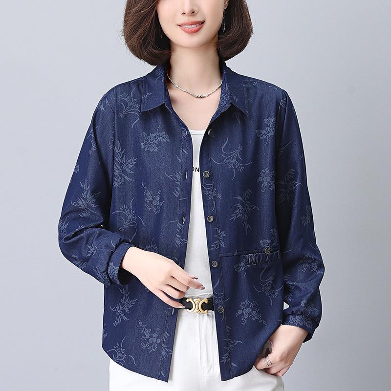 

Модная повседневная рубашка с длинным рукавом большого размера для женщин среднего возраста, осень 2024 L (115-125 jin)