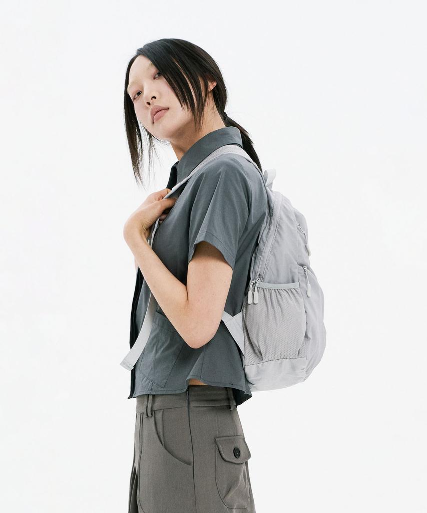 Hanahi Double Diagonal Zipper Backpack Gray