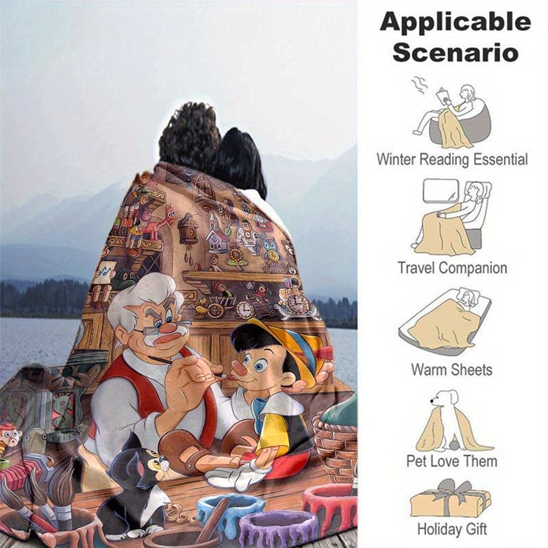 1pc, Pinocchio and Geppetto's Workshop Home Décor Cozy Throw Blankets for Bedroom, Living Room, Travel, Camping, Car