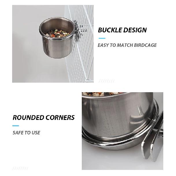 Stainless Steel Bird Feeding Bowl with Clamp, Parrot Food Water Cup,Cage Mounted Feeder Dish for Cockatiel Budgie Lovebird Finch