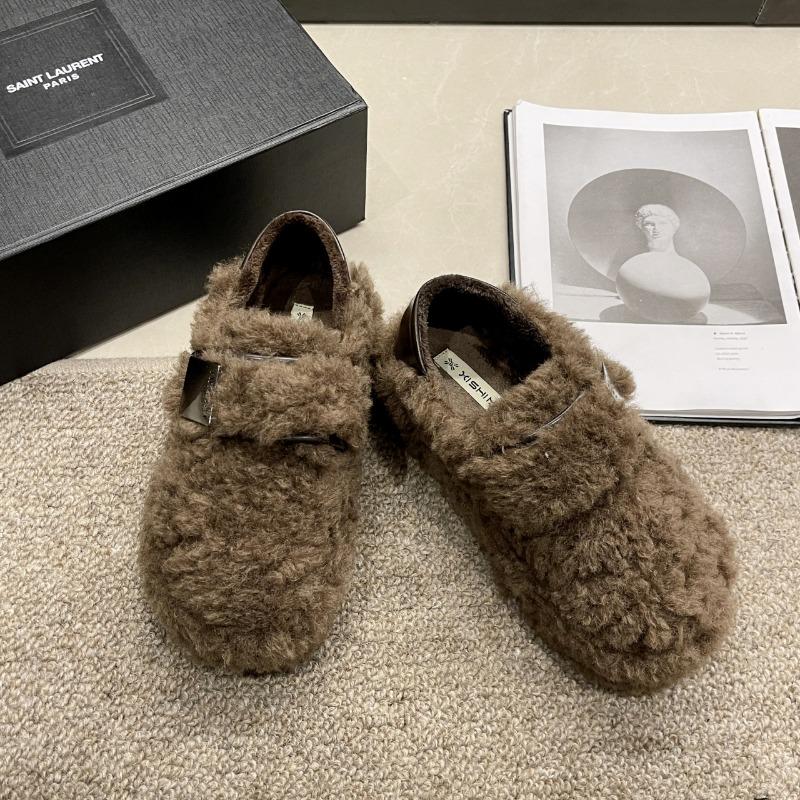 Thick-soled one-pedal lamb wool shoes, children's autumn and winter high-end outer wear, new Doudou cotton shoes