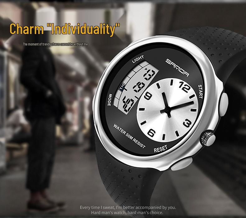 Sanda Men's Waterproof Dual Display Sports Watch with Large Screen for Students and Outdoor Activities