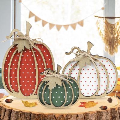 Home Fall Decor, Three-Piece Wooden Pumpkin Fall Decor, Multi-Tier Tray, Mantel, Shelf, Decor