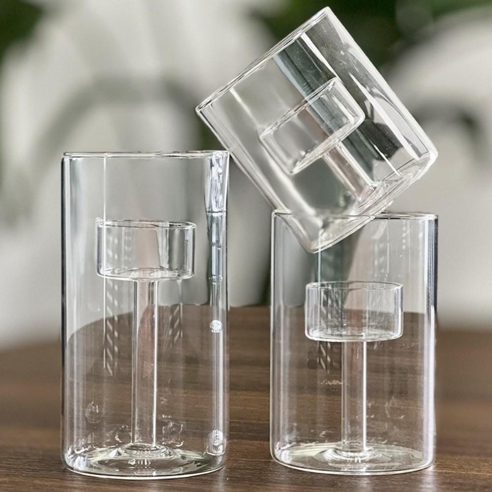Transparent Tea Light Candle Holders European Style Glass Candlestick Table Centerpieces