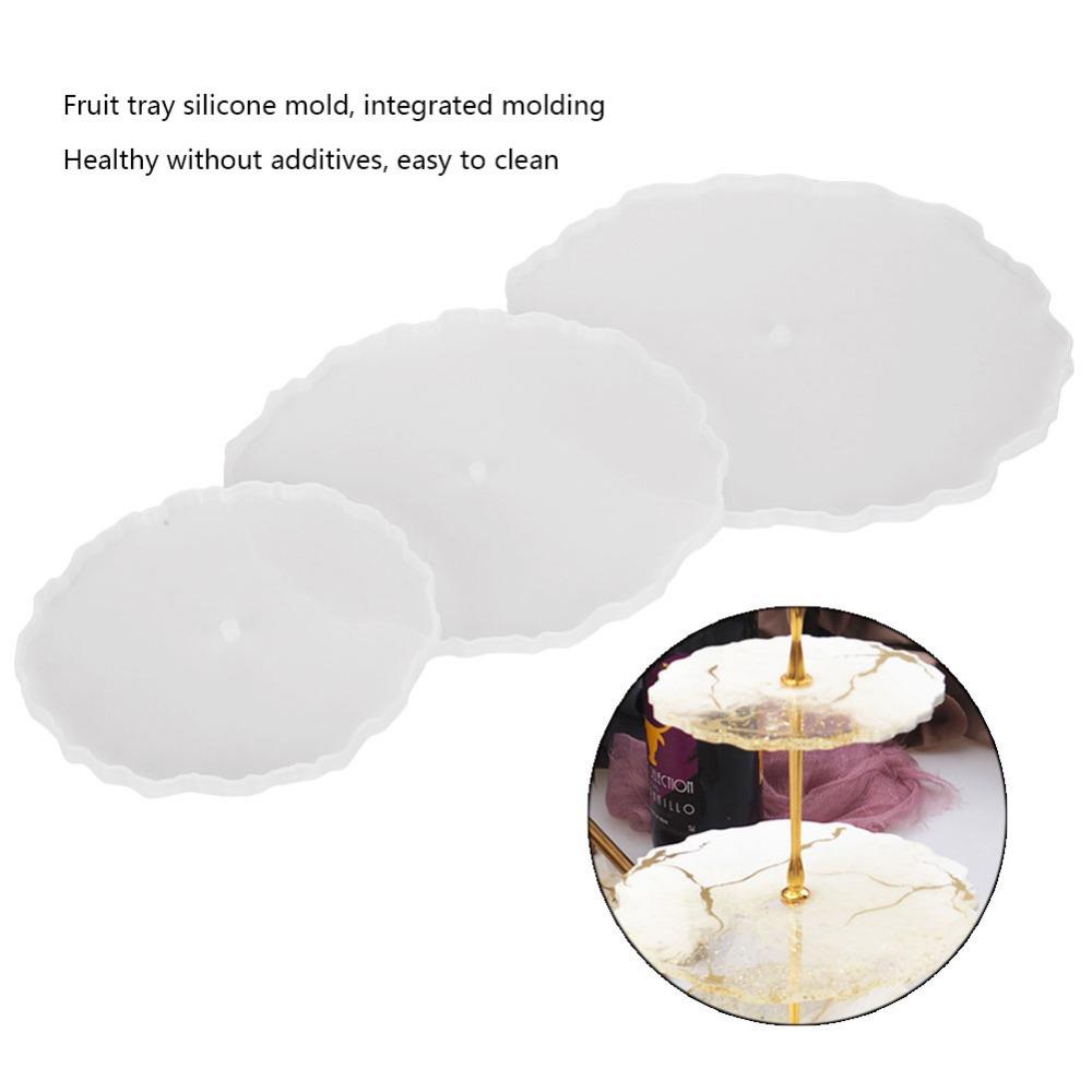 3pcs Irregular Round Fruit Tray Mould Three Tier White Tea Tray Mould Easy Release Three Layer Tray Mould Snack Rack