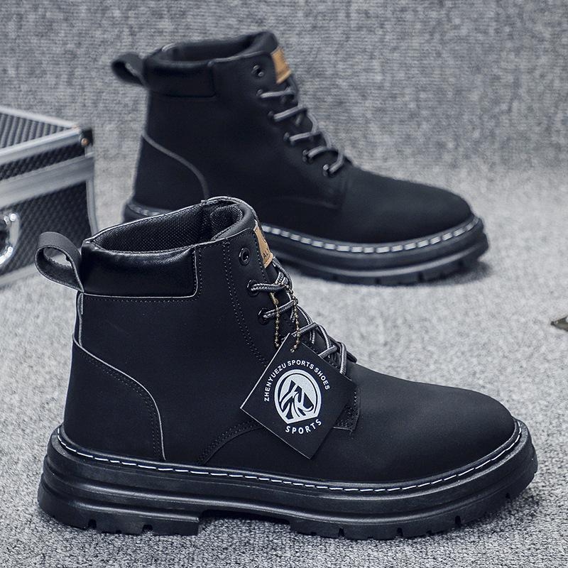 

Мужские кожаные ботинки Martin средней высоты в британском стиле — высокая рабочая и повседневная обувь для осени/зимы 45 чёрный