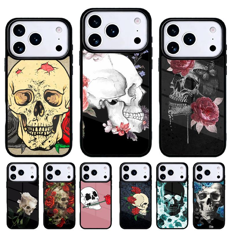 Skull And Rose Art Flower Phone Case for iPhone 17 Air 16e 15 14 13 Pro Max Back Cover for 12 11 Pro Coque