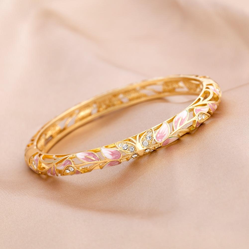Shiny Vintage Cloisonne Bangle Ethnic Hollow Out Flower Bangle Drip Oil Enamel Bracelet  Girls