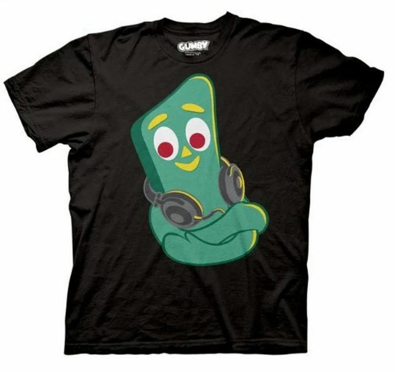 Adult Mens Black Clay Animation TV Show Gumby Music Retro Headphones 100% Cotton T-shirt Mens Tees Top Tee S
