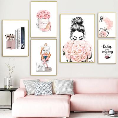 Mode Poster Blumen Frauen Parfüm Wand Kunst Leinwand Malerei Nordic Drucken Wimpern Lippen Bücher Bild Moderne Salon Schönheit Dekor