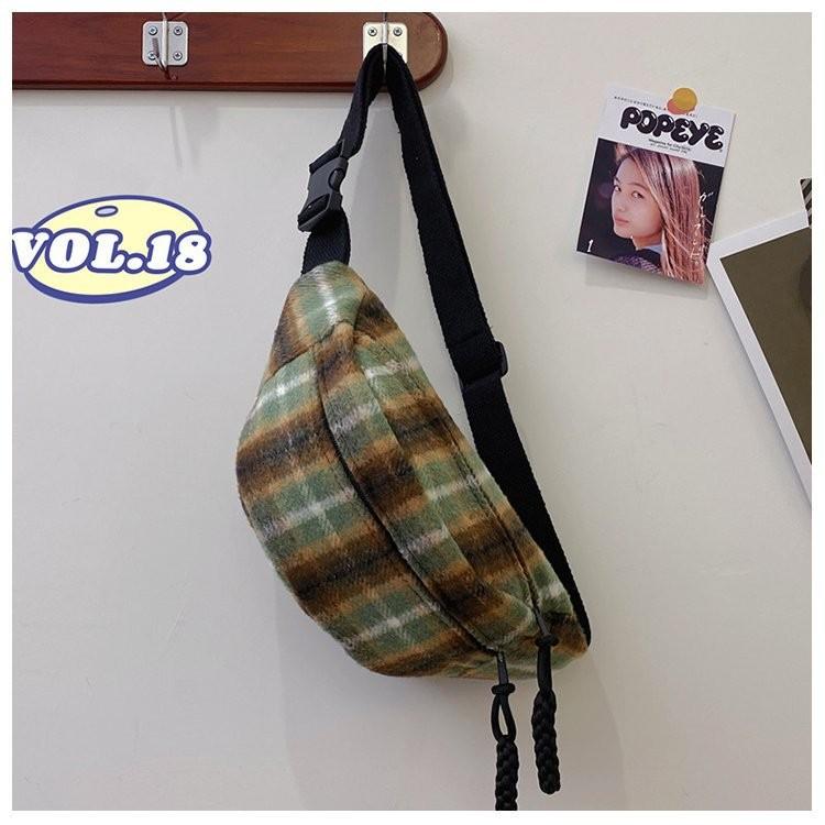 2024 New Vintage Plaid Wool Crossbody Bag For Women In Stylish Soft Fabric Colors Mohair Green