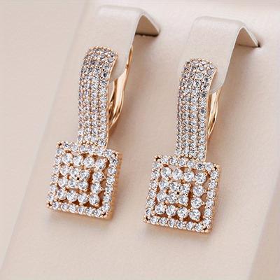 Classic Party Women's Large Earrings Golden Color Square Ethnic Brides Antique Wedding Jewelry