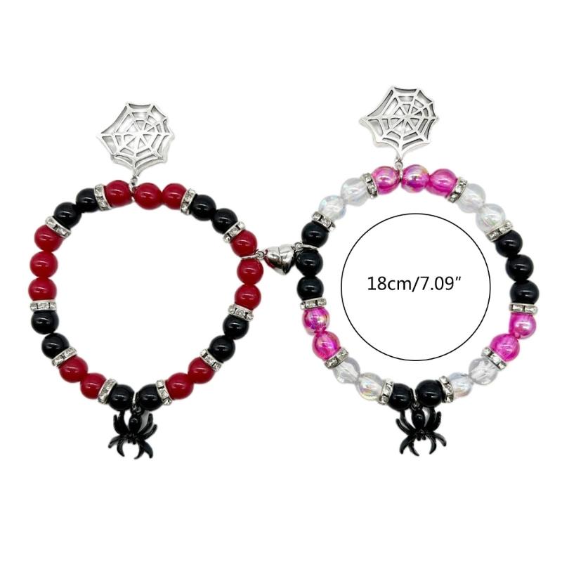 2pcs Halloween Spiders Couple Bracelets for Women Men Magnetic Heart Matching Bangles Festive Party Aesthetic Jewelry