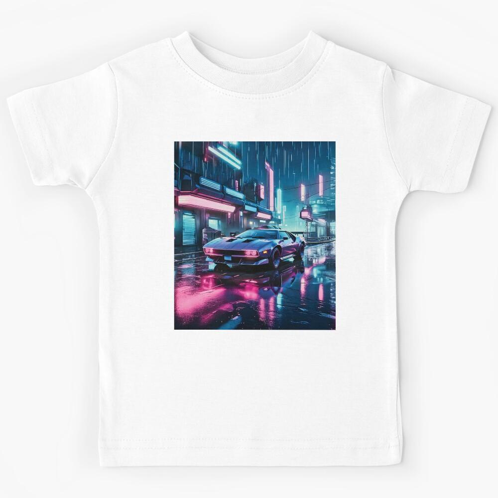 Rainy Neon Car Scene Kids T-Shirt 170