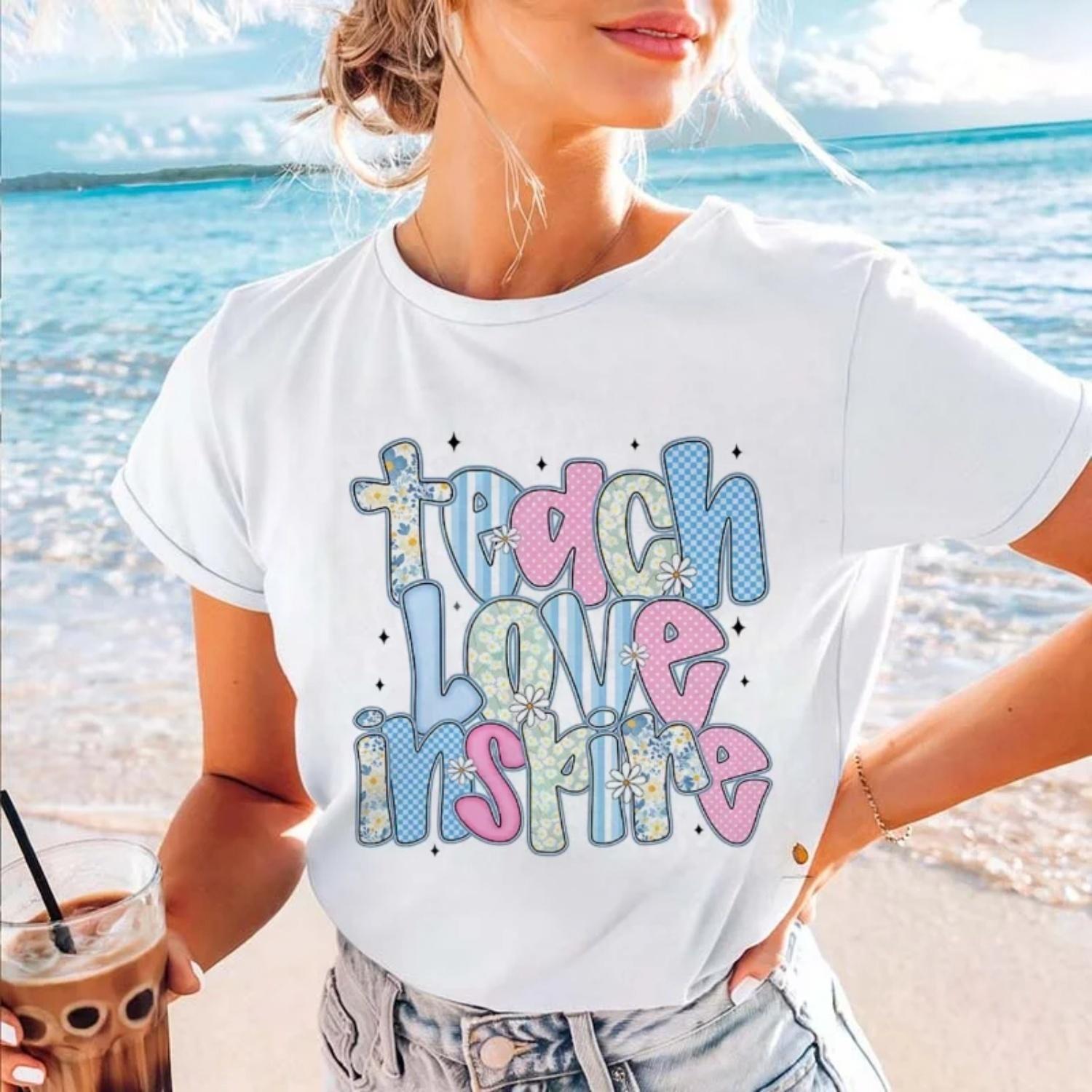 

Clothing Summer Watercolor Pattern Letter Printed T-Shirt Fashion Short Sleeve Casual Style Women s Fun Basic Harajuku T-Shirt XXXXXL білий