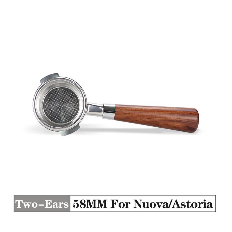 58MM bodenloser Siebträger Zwei-Ohren 2 Tassen Korb Holzgriff Für Nuova Simonelli Espressomaschine Kaffeemaschine Barista Werkzeuge