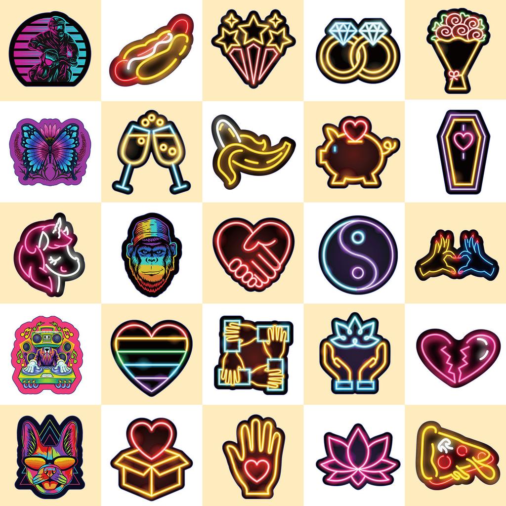 50 Lumini Neon Noi Personalizate Desene Animate Mașină Calculator Skateboard Valiză Autocolante Graffiti