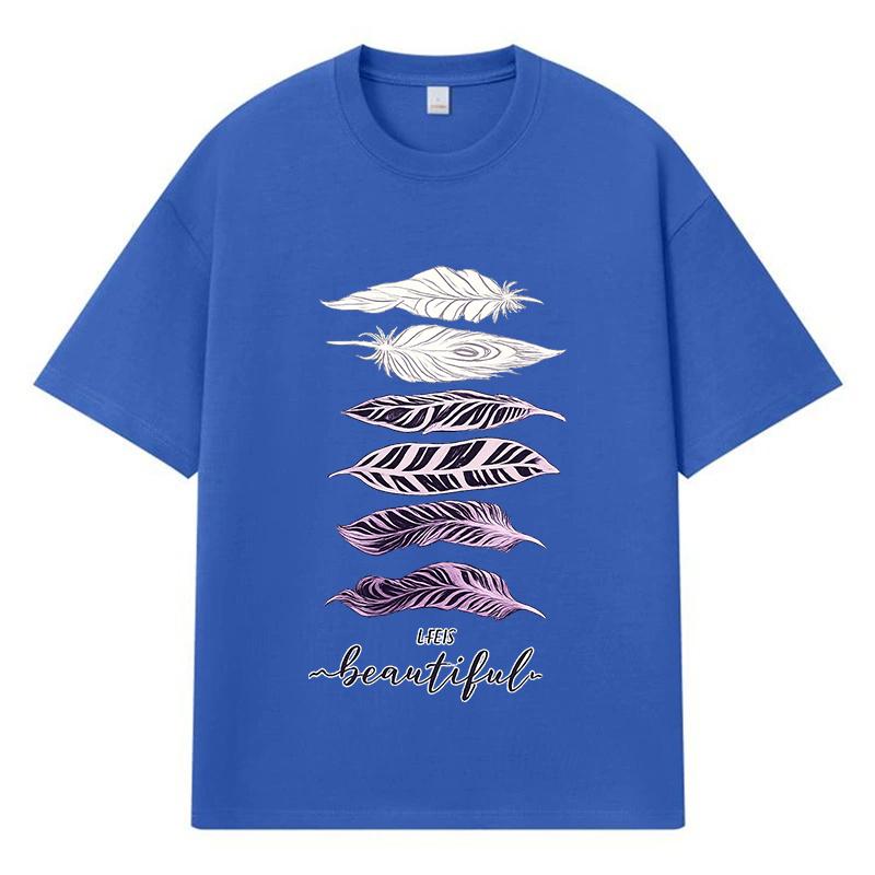 2026 Feather Printed Graphic Y2k Harajuku Streetwear 100% Cotton T Shirt Casual Oversized Summer Men T-shirt