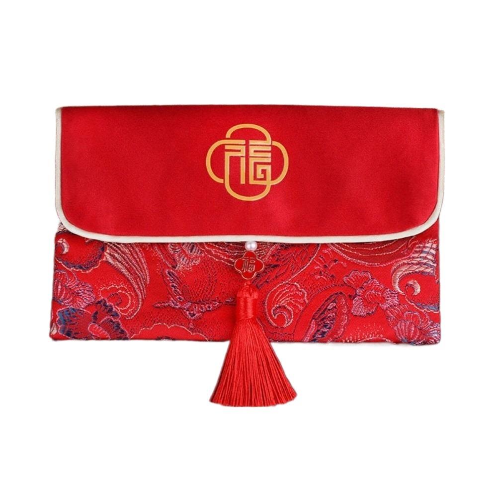 Embroidery Hongbao Blessing Words New Year Red Pockets Large Capacity Brocade Red Envelop  Wedding