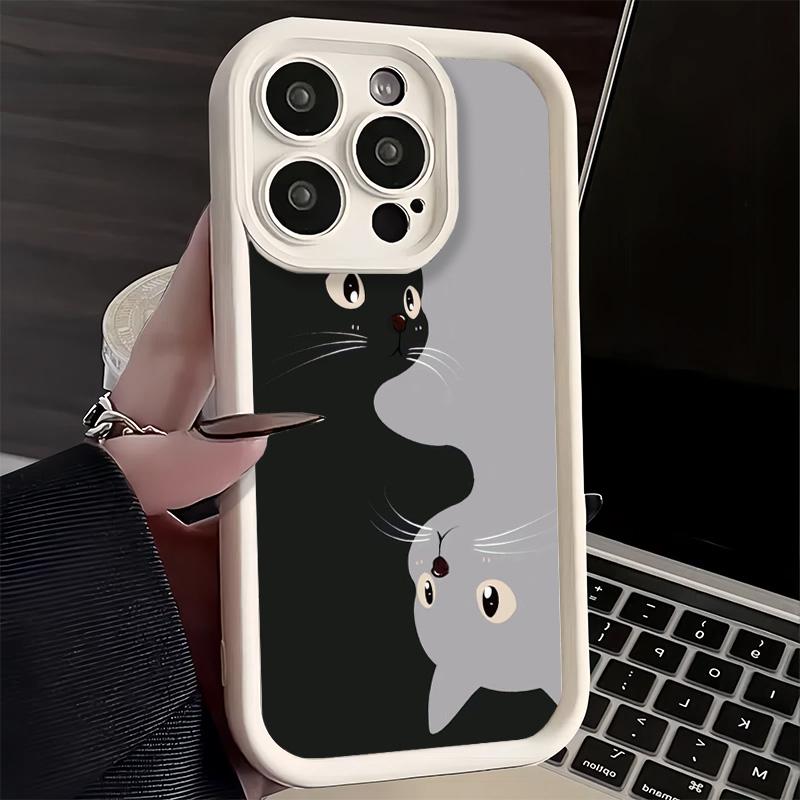 Phone Case for iPhone 17 Air 16E 15 16 Pro Max Black Cat Cartoon Cute Cover 14 Plus 13 12 Mini Soft Shell Silicone Fundas