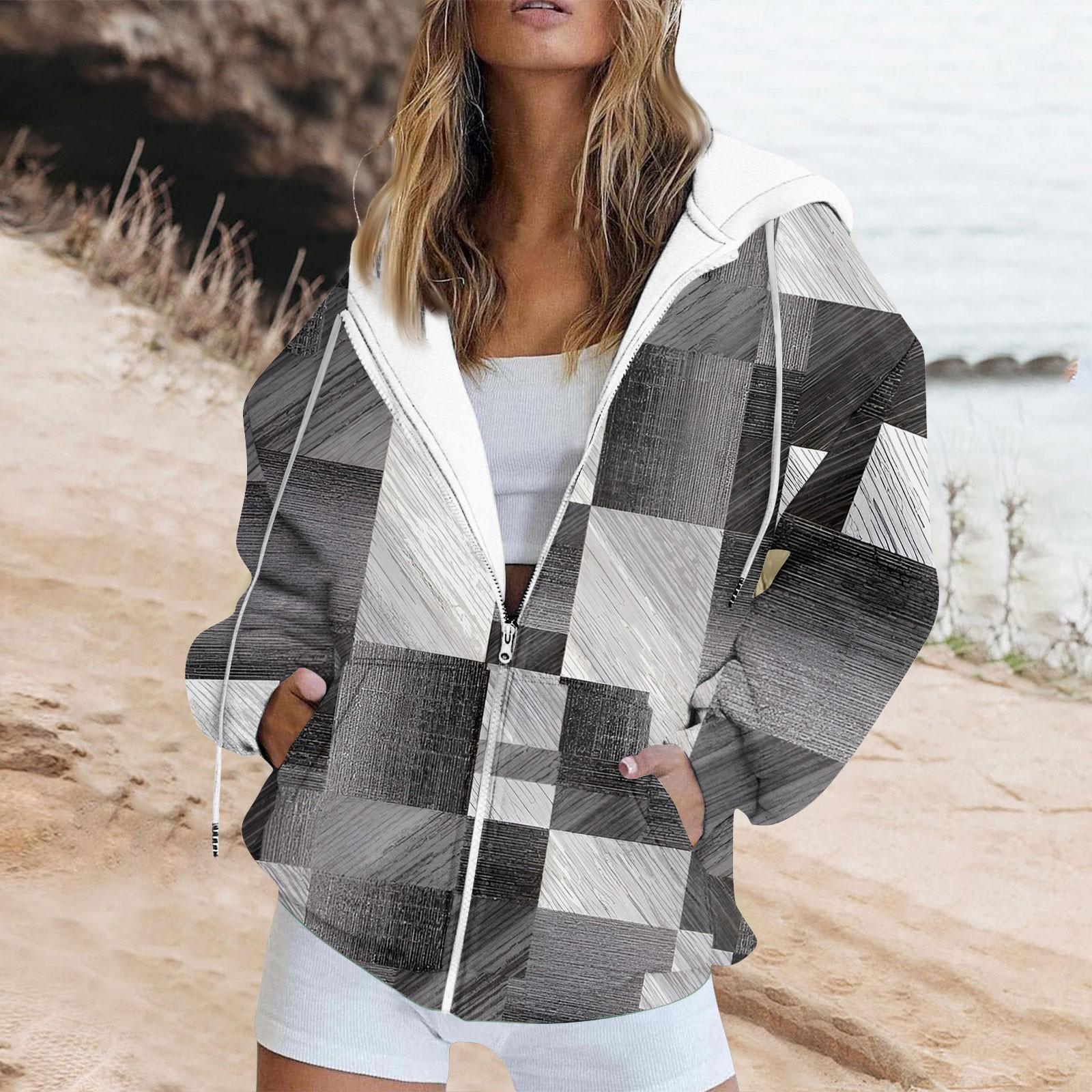 

Женская толстовка с длинным рукавом и геометрическим принтом в стиле пэчворк, с карманом на молнии и капюшоном XXL