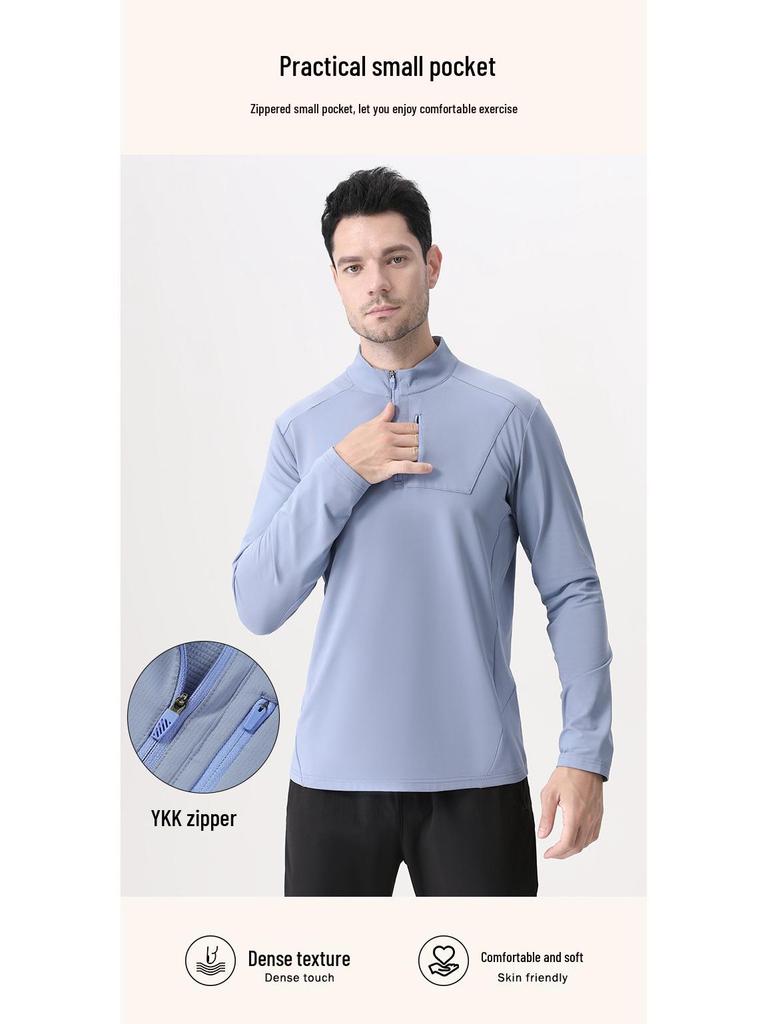 Tsuta City Herren Schnelltrocknendes Langarm-Lauf- und Radsport-T-Shirt mit halbem Reißverschluss