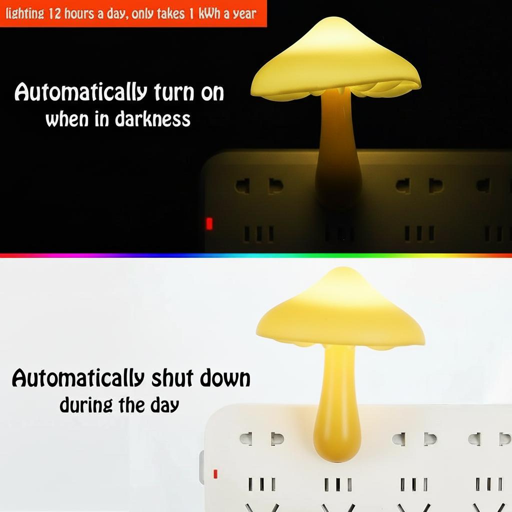 Yellow Mushroom Night Light EU Plug Cartoon Night Lamp With Light Sensor Decor Wall Lamps for Kids Children's Room Bedside Lamp
