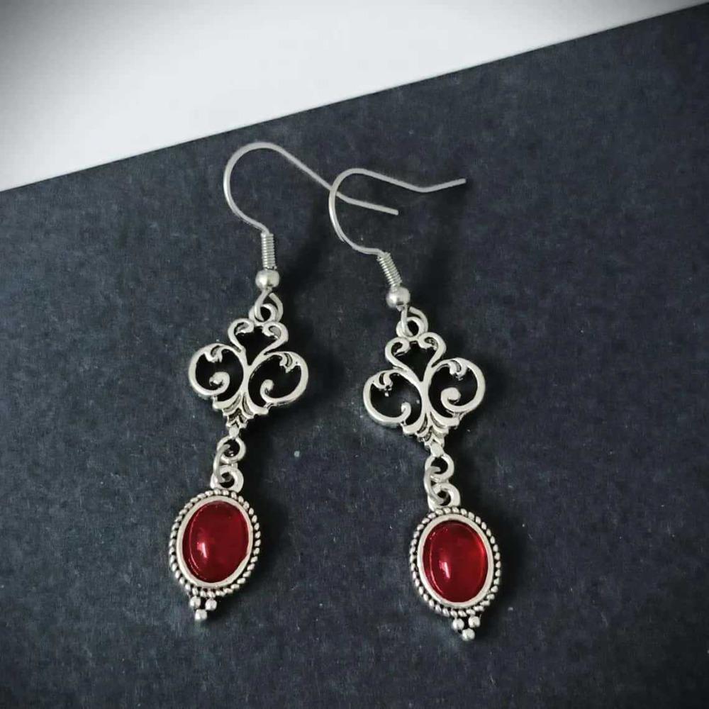 Charm Gothic Oval-shaped Blood Red Glass Crystal Pendant Dangle Earring for Women Halloween Party Vampire Bride Y2K Jewelry Gift