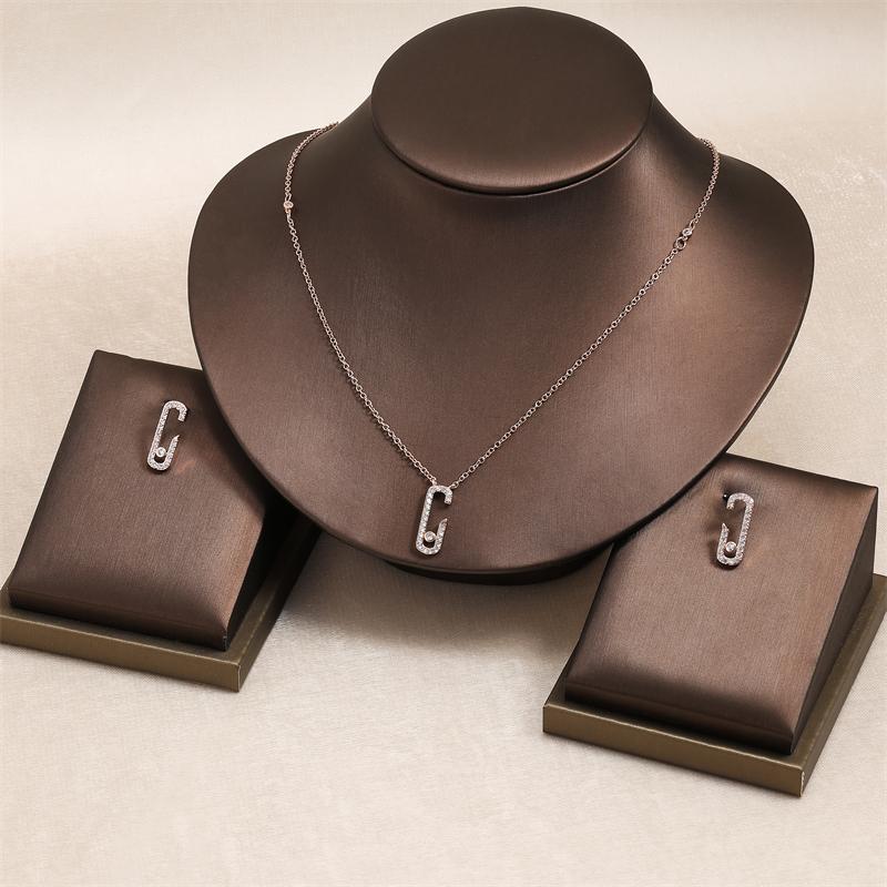 Exquisite ovale baumelnde Anhänger-Sets für Frauen, Mode, Büroklammer, Zirkonia, Ohrringe, Halskette, Schmuck, Mädchen, Party, Geschenke