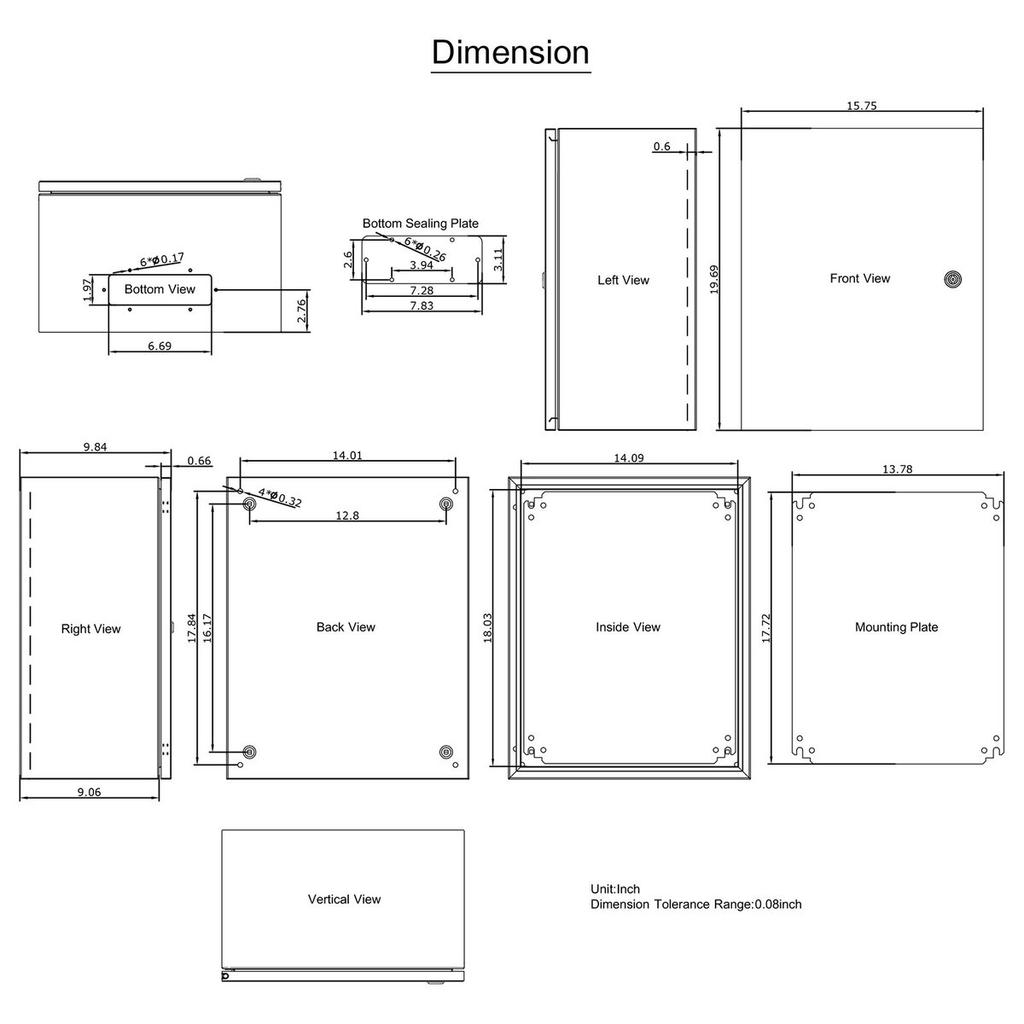 NEMA Steel Enclosure, 20 x 16 x 10\'\' NEMA 4X Steel Electrical Box, IP66 Waterproof & Dustproof, Outdoor/Indoor Electrical Junction Box, with