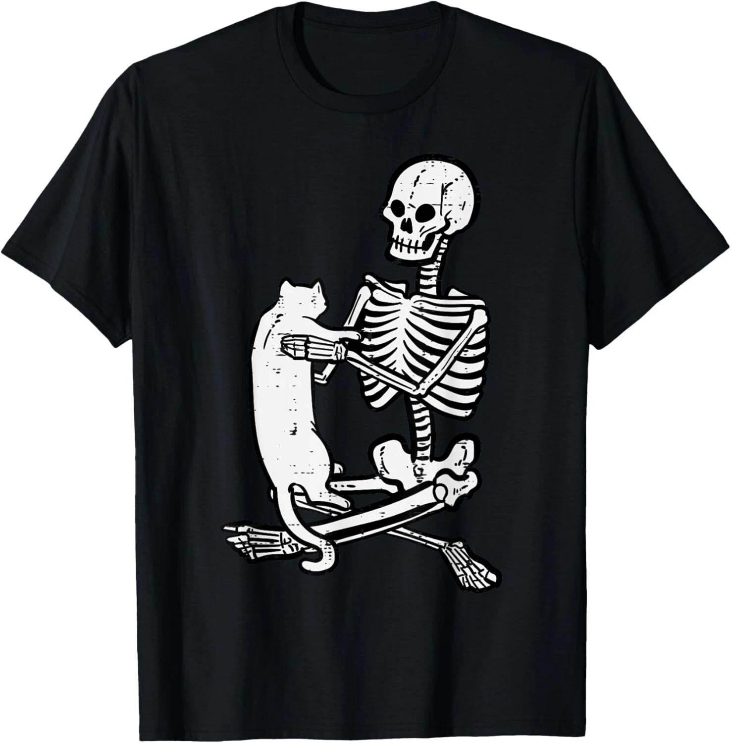 Skeleton Holding Cat Vintage Goth Halloween Men Women Kids T- Shirt 3XL