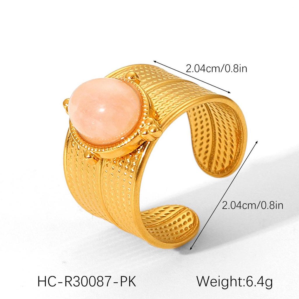 Women's Colorfast Retro Stainless Steel Ring with Natural Stone, Open & Versatile Titanium Steel Design