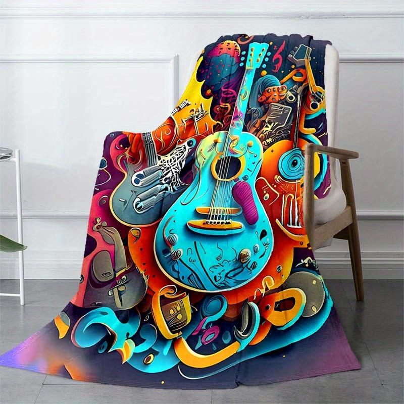 Colorful Guitar Blanket Soft Warm Throw Blanket Nap Blanket For Couch Sofa Office Bed Camping Travel Multipurpose Gift Blanket For All Season