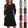 Vestido de Suéter Casual para Mujer Vestido de Verano de Punto de Invierno con Bolsillos Túnica de Manga Larga Ropa Mantener Caliente Vestidos Midi