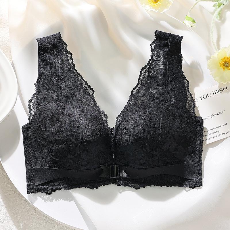 Small Chest Push-up Anti-sagging Front Buckle Beautiful Back Underwear Without Steel Ring Adjustment Type Side Breast Lace Vest Bra