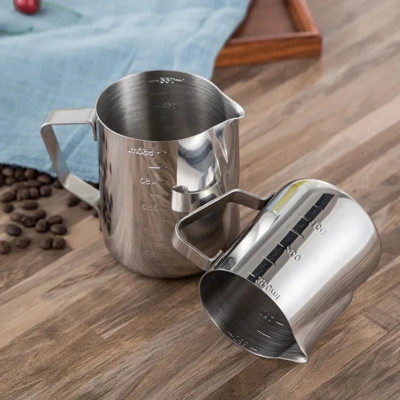 350-550ml Stainless Steel Flower Cup Thickened Pointed Mouth with Scale Flower Milk Bubble Tank Flower Milk Cup Coffee Utensil