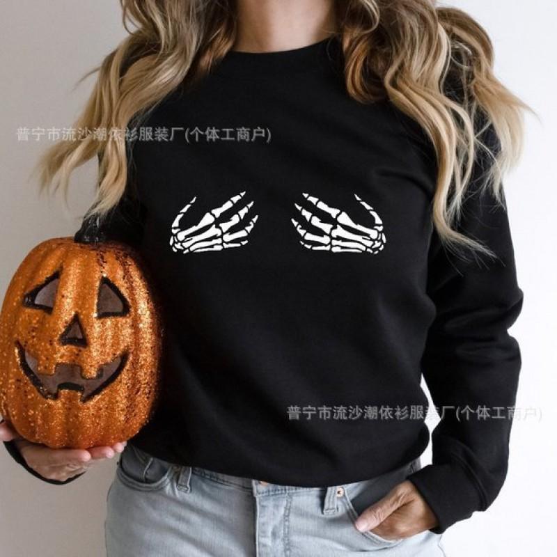 Womens Halloween Sweatshirt Cute Ghost Print Long Sleeve Pullover Casual Top