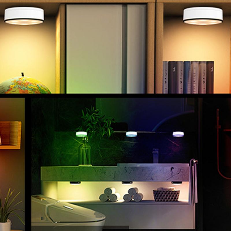 Battery Powered Interior Closet Light Led Puck Lamp 13Color Remote Control Cabinet Lighting Under TableLamp with Timing Function
