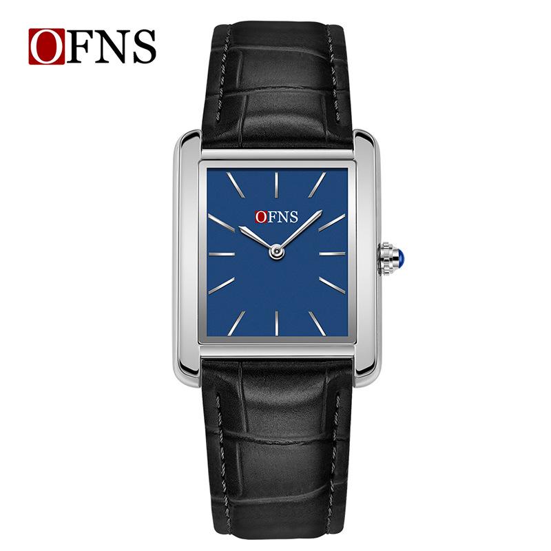 OFNS Women's Waterproof Stainless Steel and Leather Strap Square Fashion Quartz Watch