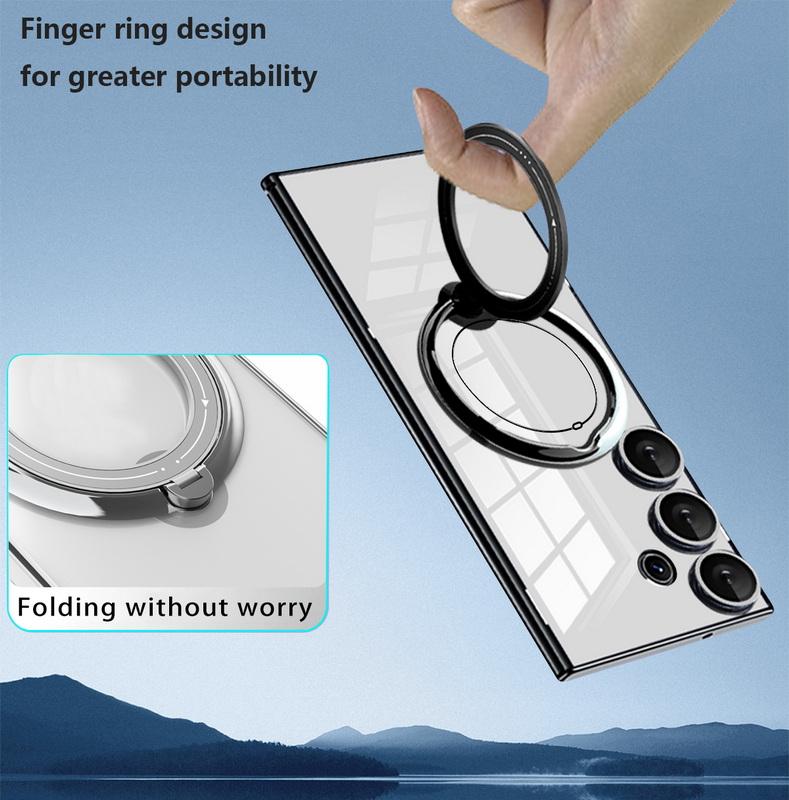Clear Wireless Charge Phone Case For Samsung S25 Ultra S24 FE S23 S22 A16 A56 A36 A55 A15 A35 Slim Transparent Shockproof Magnetic Holder Cover
