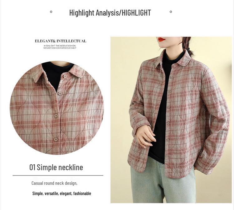 2025 Şık Kapitone Ekose Pamuklu Ceket Gömlek - Kışlık Günlük Yaka Tasarım