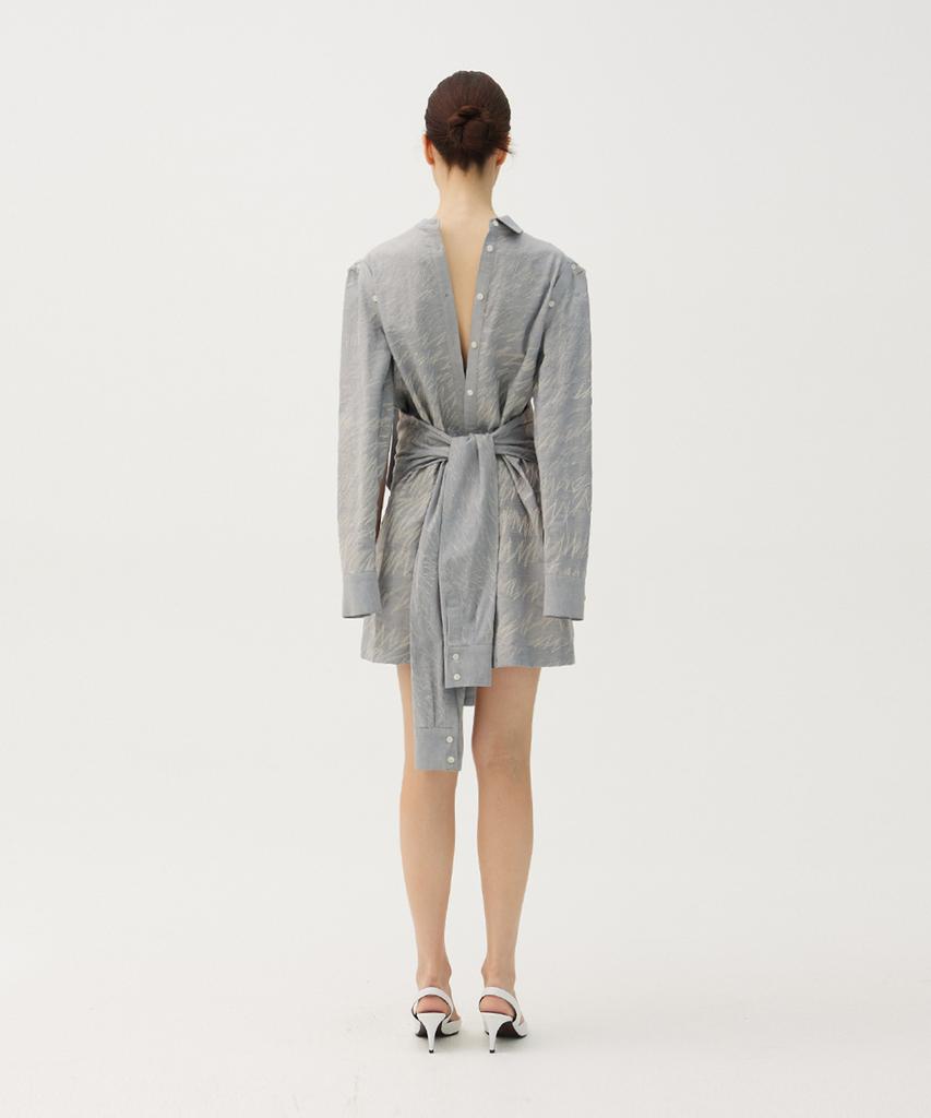 Meuameu Denim Stitch Off-Sleeve Tied Shirt
