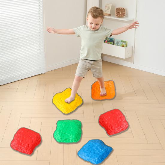 

6Pcs Kids Textured Stepping Stone Non-slip Kindergarten Indoor Outdoor Toddlers Educational Focus Balance Coordination Training River Bridge Stone 1 Set