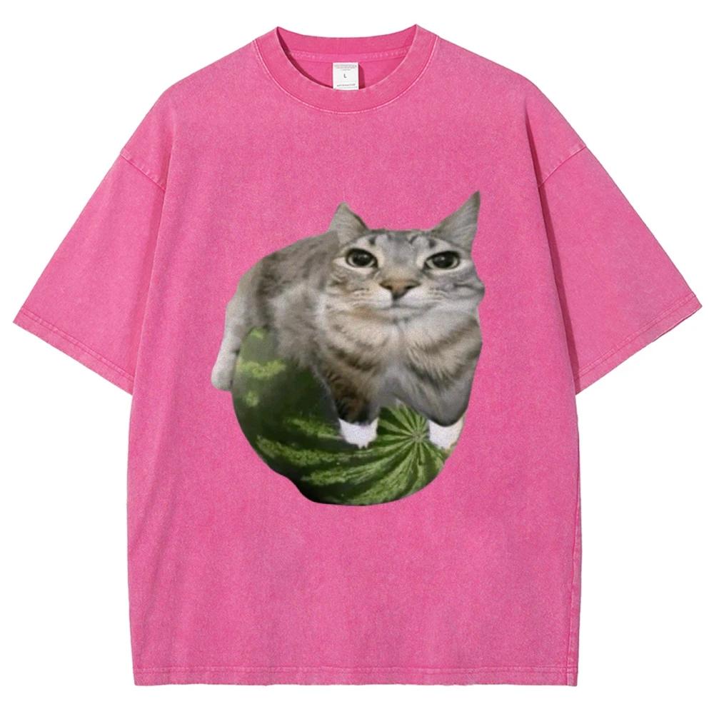 Watermelon Cat Silly Cat Meme T-Shirt Summer Sport Loose T Shirt Tops Shirt Is A Stylish Unisex Top for Both Men and Women