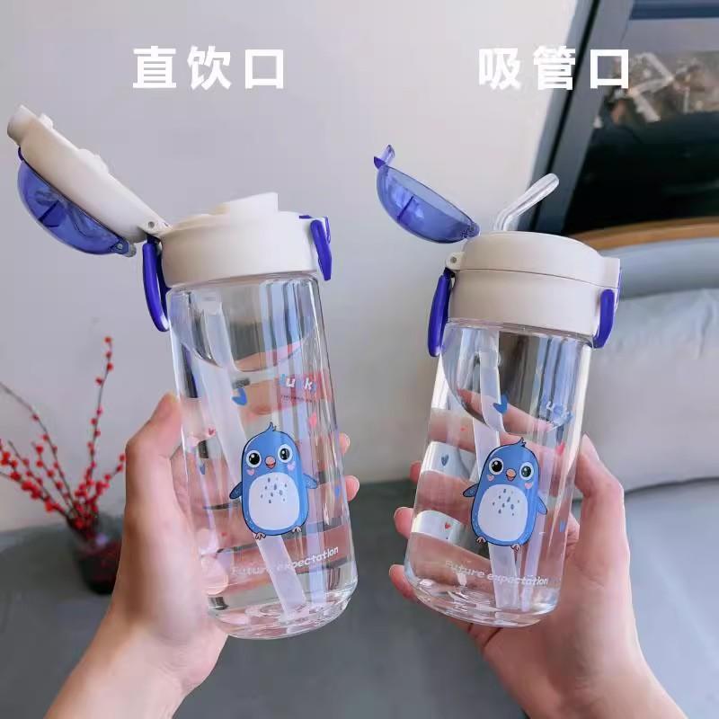 Water bottle Internet celebrity popular children's plastic double drinking cup cute bouncing cover outdoor portable straw direct drinking student