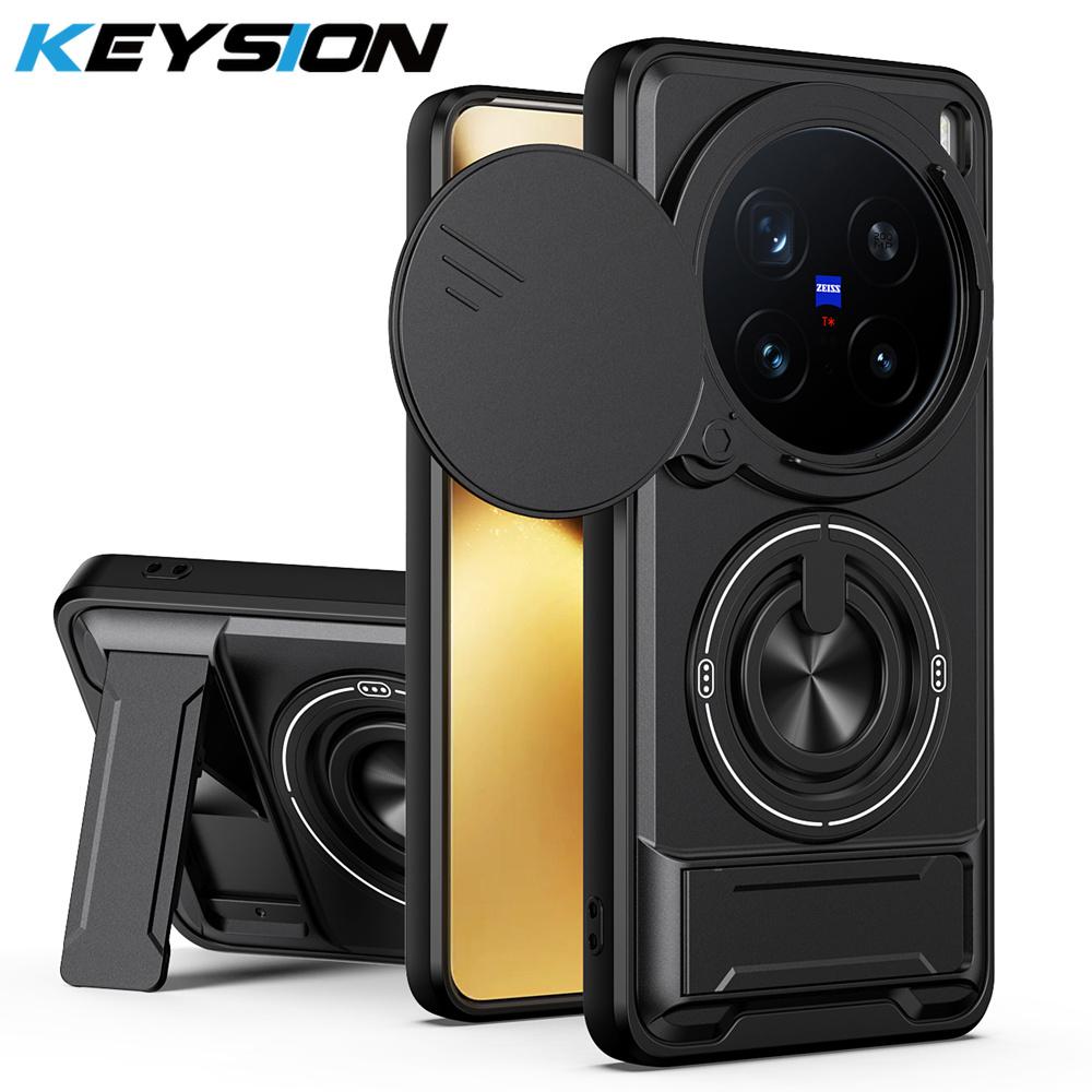KEYSION Custodia Magnetica per Telefono per VIVO X200 Pro 5G Protezione Fotocamera a Scorrimento Supporto Verticale Anello a 360° Cover Antiurto per VIVO X200
