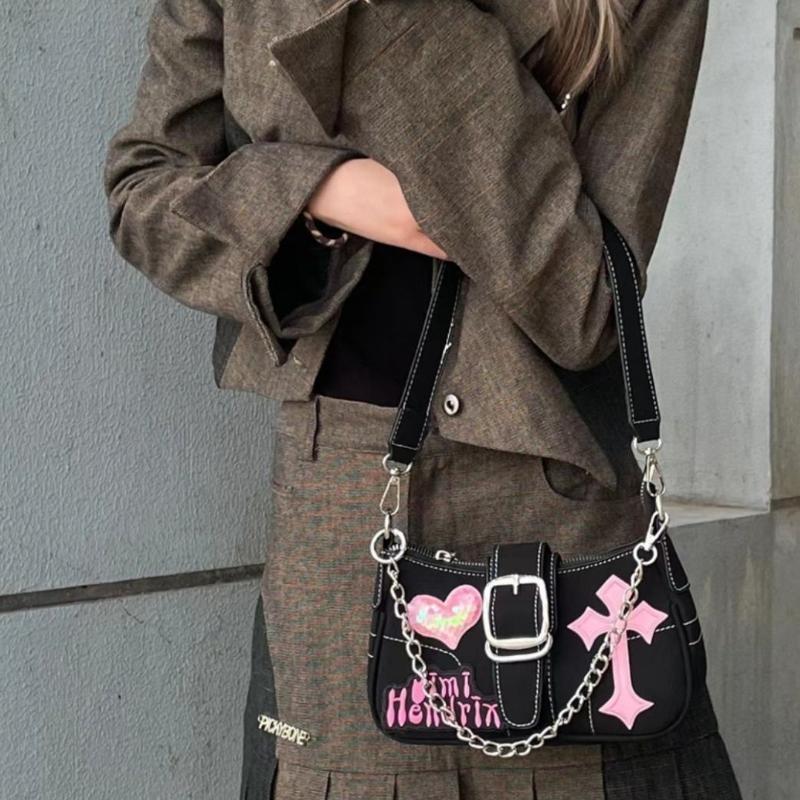 Y2k Cool Girls Small Shoulder Bags Fashion Love Letter Women's Underarm Bag Butterfly Chain Female Clutch Handbags Messenger Bag