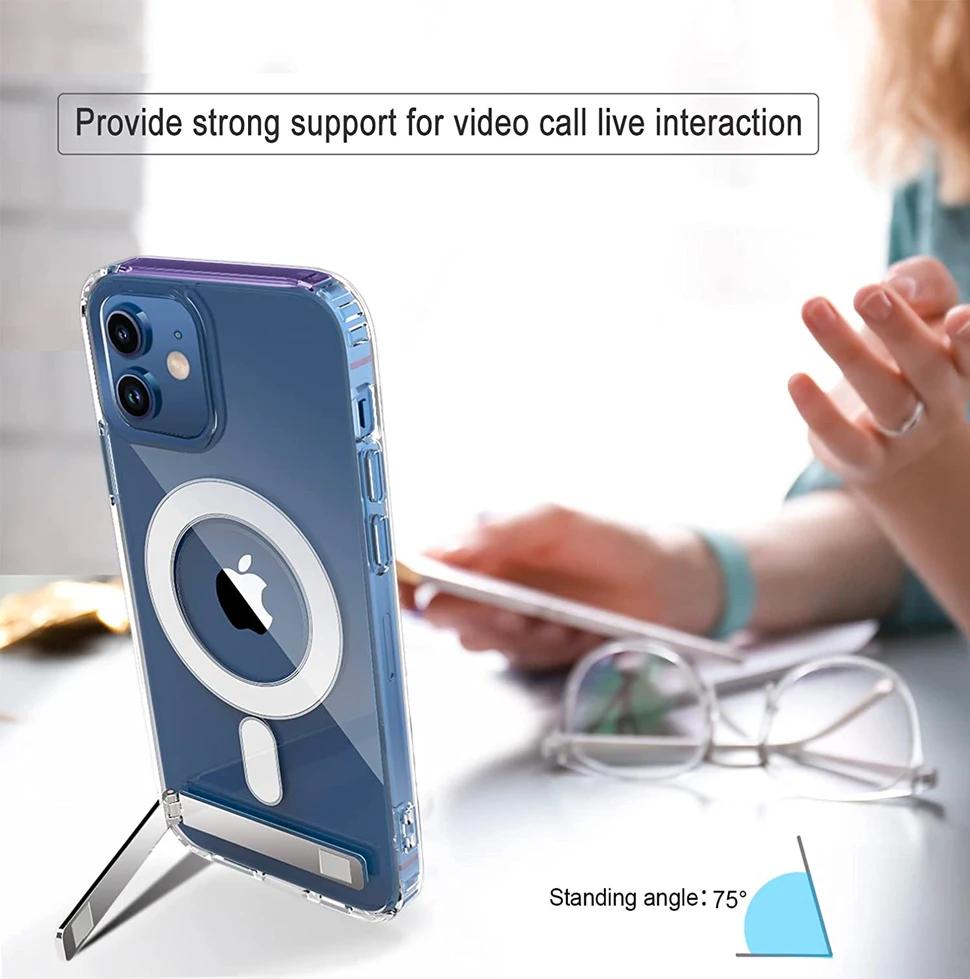 Clear Magnetic Phone Case with Kickstand for IPhone 17 Pro Max Air 16 15 14 Plus 13 12 11 Mini for Wireless Charging Back Cover