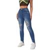 Spring new ripped leopard print patch slim and thin mid-waist washed small feet jeans women